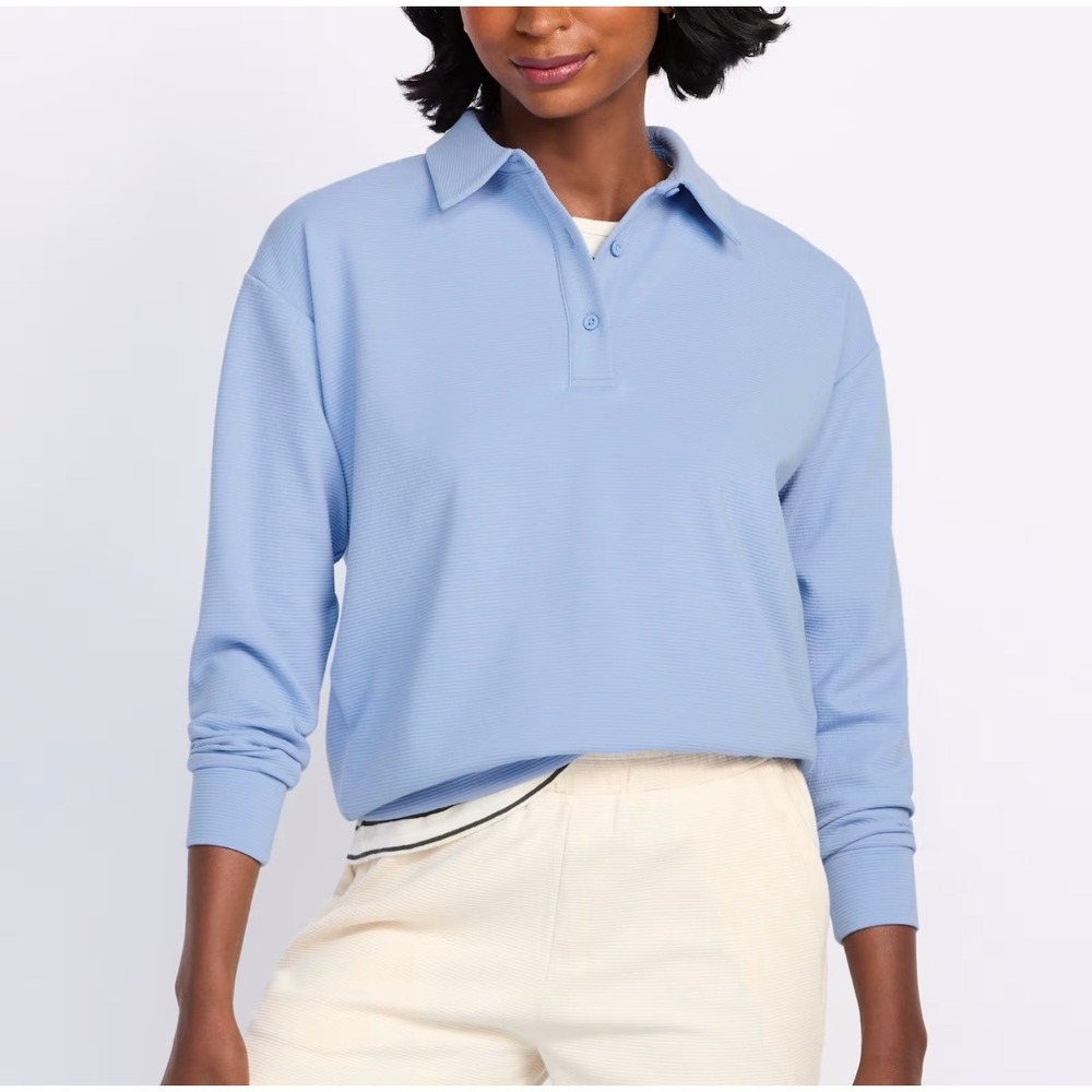 We Wander Womens 2X Periwinkle Blue Ribbed Polo Sweatshirt Pullover WGA13033-PL